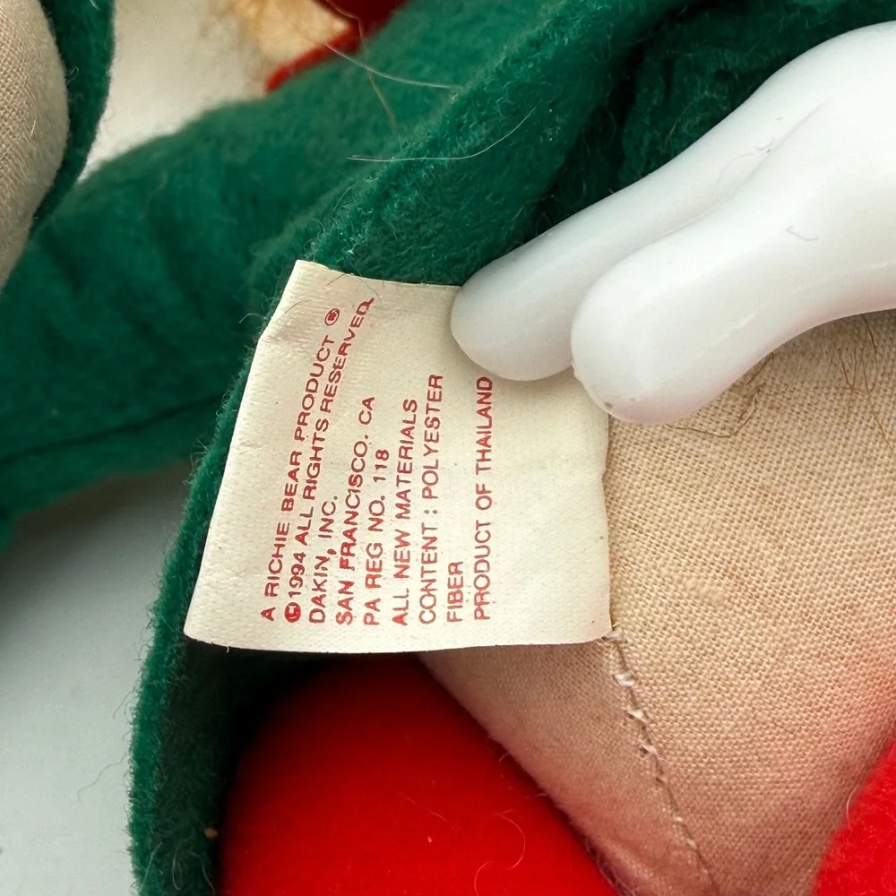 Vintage 1994 Dakin Richie Bear Christmas Elf Plush Dolls Pair Green Red 11 Inch